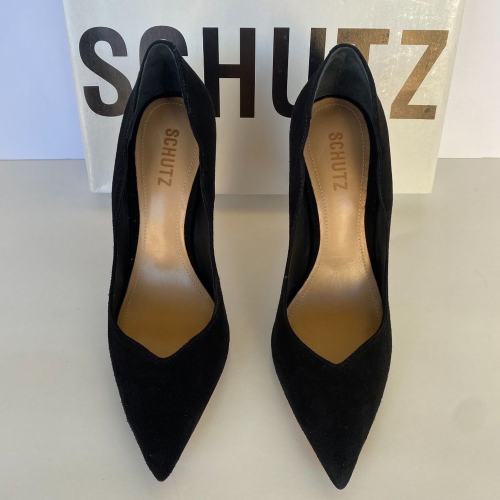 NIB SCHUTZ MONALIZA BLACK SUEDE POINT TOE PUMPS SZ 9 10 - Picture 3 of 9
